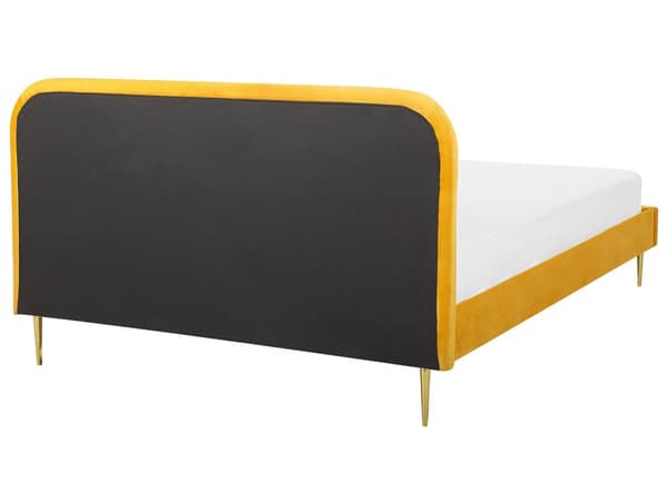Sänky keltainen sametti verhoilu 180 x 200 sälepohja glamour retro tyyli