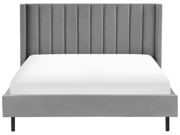 Parisänky harmaa sametti verhoiltu metallijalat 180 x 200 cm sälepohja tikattu pääty moderni tyyli