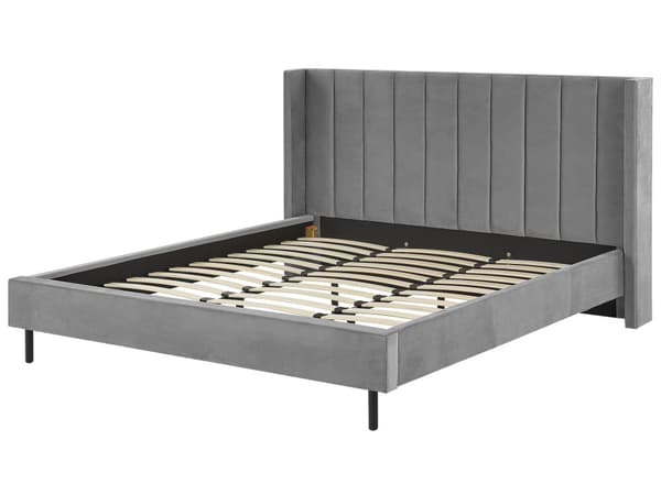 Parisänky harmaa sametti verhoiltu metallijalat 180 x 200 cm sälepohja tikattu pääty moderni tyyli
