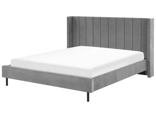 Parisänky harmaa sametti verhoiltu metallijalat 180 x 200 cm sälepohja tikattu pääty moderni tyyli