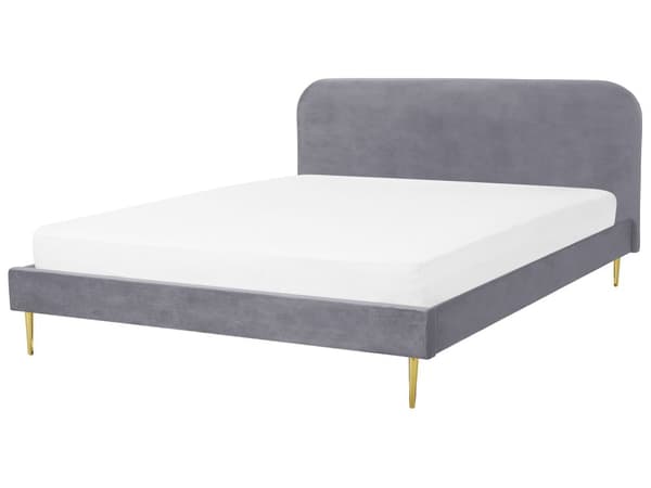 Sänky harmaa sametti verhoilu 180 x 200 sälepohja kultaiset jalat glamour retro tyyli