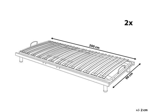 Sälepohja 2 kpl 90 x 200 cm manuaalisesti säädettävä 2 x 26 säle koivu teräsrunko