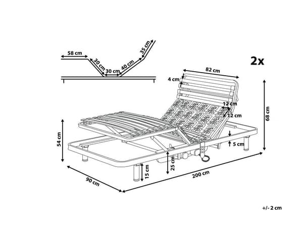 Sälepohja 200 x 90 x 25 cm jalallinen sähkösäädettävä 2 kpl teräs koivupuu 2 x 26 sälettä