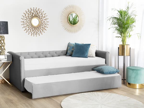 Dagbädd Ljusgrå 80 x 200 cm Enkelsäng Dekorativa Knappar