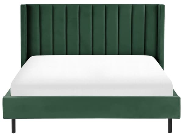 Grøn velour dobbeltseng 180 x 200 cm med retro nakkestøtteramme
