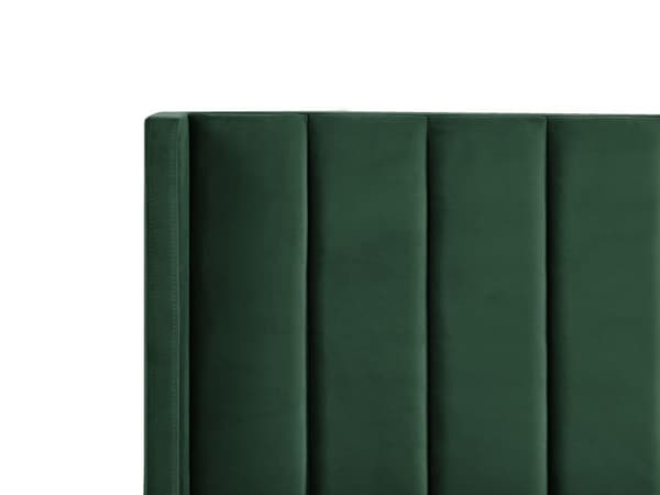 Grøn velour dobbeltseng 180 x 200 cm med retro nakkestøtteramme