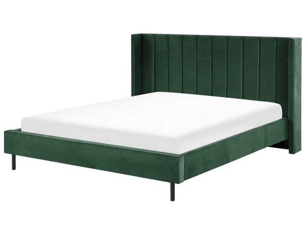 Grøn velour dobbeltseng 180 x 200 cm med retro nakkestøtteramme