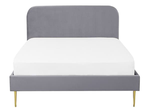 Grå Seng Betrukket med Velour 140 x 200 cm Minimalistisk Stil Gyldne Ben med Stel og Sengegavl