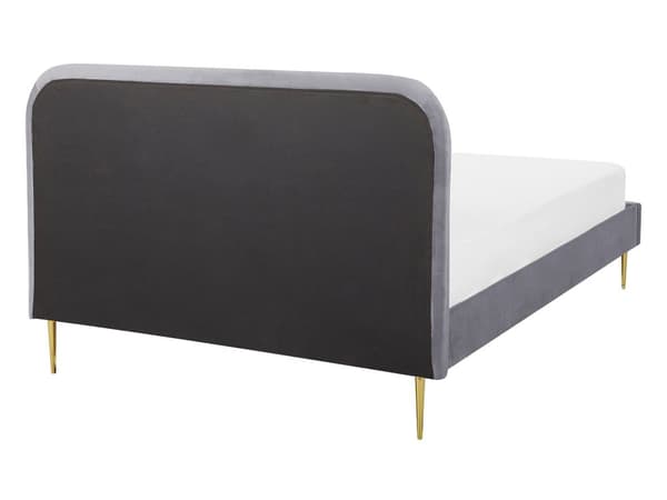 Grå Seng Betrukket med Velour 140 x 200 cm Minimalistisk Stil Gyldne Ben med Stel og Sengegavl
