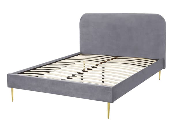 Grå Seng Betrukket med Velour 140 x 200 cm Minimalistisk Stil Gyldne Ben med Stel og Sengegavl