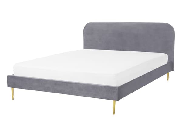 Grå Seng Betrukket med Velour 140 x 200 cm Minimalistisk Stil Gyldne Ben med Stel og Sengegavl