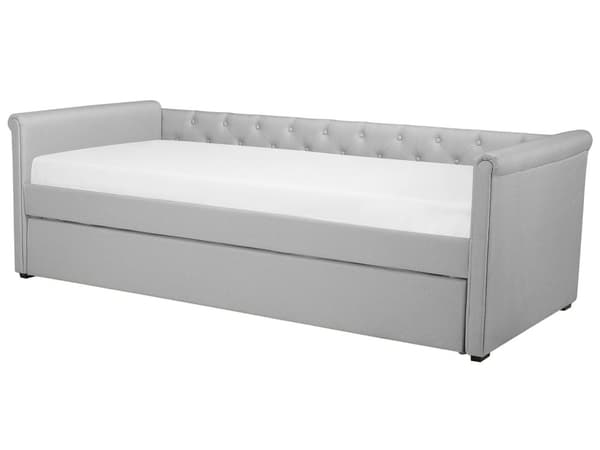 Enkeltseng Lysegrå Polyester 80 x 200 cm Junior Sofa Seng med Udtræk til Dobbeltseng Quiltet Ryglæn til Børneværelse Multifunktionel Design