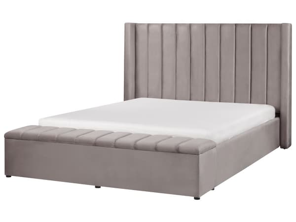 Grå Velour Seng med Stel 160 x 200 cm Høj Sengegavl med Kommode