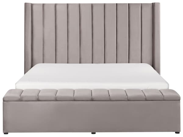 Grå Velour Seng med Stel 160 x 200 cm Høj Sengegavl med Kommode