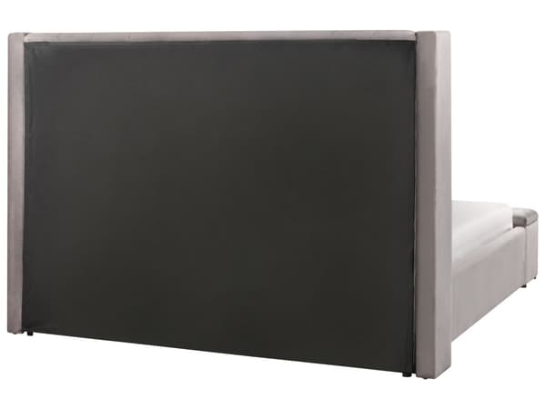 Grå Velour Seng med Stel 160 x 200 cm Høj Sengegavl med Kommode
