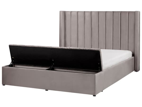 Grå Velour Seng med Stel 160 x 200 cm Høj Sengegavl med Kommode