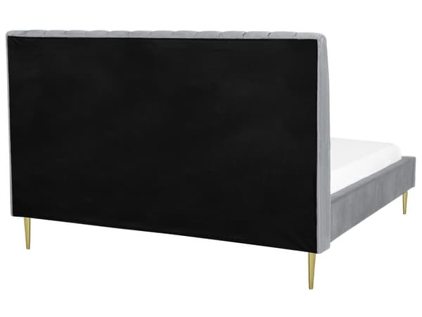 Grå Seng med Stel Betrukket med Velour Gyldne Ben 180 x 200 cm Høj Retro Design Sengegavl