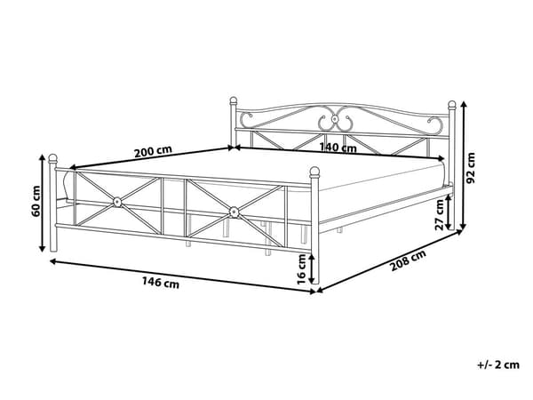 Seng Hvid Metal 140 x 200 cm Minimalistisk Trekvart Metalseng Retro Design Halvanden Mands Kvalitetsseng til Soveværelse Sengeramme