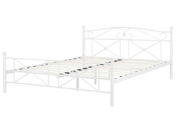 Seng Hvid Metal 140 x 200 cm Minimalistisk Trekvart Metalseng Retro Design Halvanden Mands Kvalitetsseng til Soveværelse Sengeramme