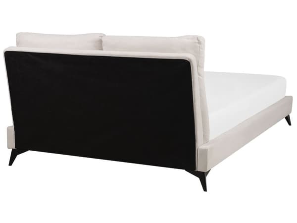 Seng med stel, beige betrukket med chenille stof 180 x 200 cm med sengegavl