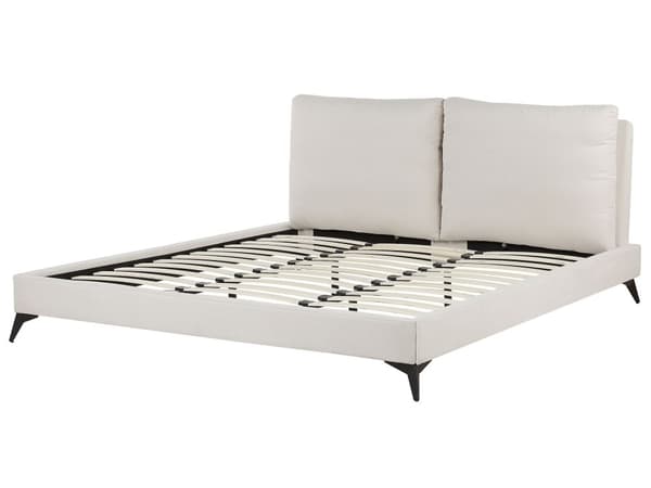 Seng med stel, beige betrukket med chenille stof 180 x 200 cm med sengegavl