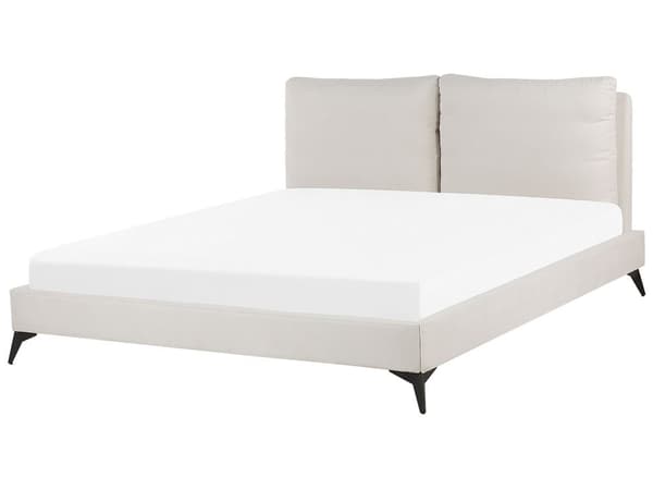 Seng med stel, beige betrukket med chenille stof 180 x 200 cm med sengegavl