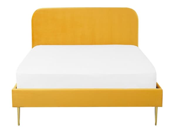 Velourseng Gul 140 x 200 cm Minimalistisk Stil Gyldne ben med Stel og Sengegavl