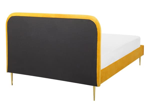 Velourseng Gul 140 x 200 cm Minimalistisk Stil Gyldne ben med Stel og Sengegavl