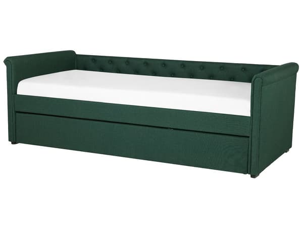 Enkeltseng Mørkegrøn Polyester 80 x 200 cm Junior Sofa Seng med Udtræk til Dobbeltseng Quiltet Ryglæn til Børneværelse Multifunktionel Design