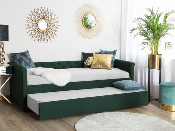 Enkeltseng Mørkegrøn Polyester 80 x 200 cm Junior Sofa Seng med Udtræk til Dobbeltseng Quiltet Ryglæn til Børneværelse Multifunktionel Design