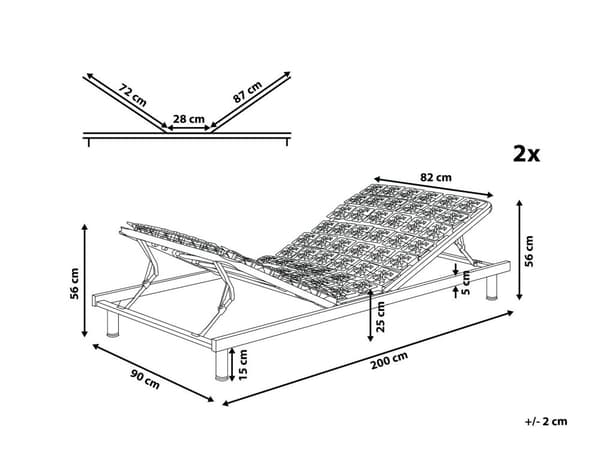 Sæt med 2 justerbare rammer birketræ 90 x 200 cm