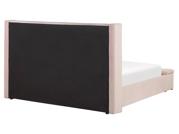 Velour Seng Lyserød med Ramme 160 x 200 cm Høj Sengegavl med Kommode