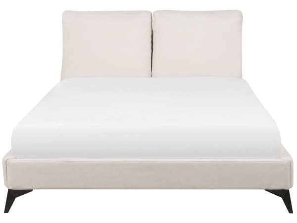 Seng med stel, beige betrukket med chenille stof 160 x 200 cm med sengegavl