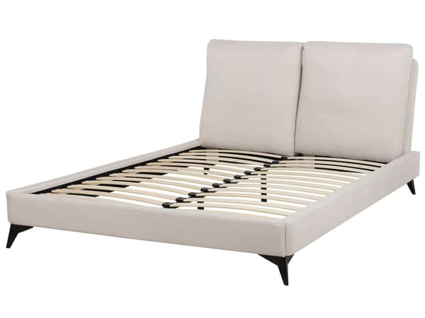 Seng med stel, beige betrukket med chenille stof 160 x 200 cm med sengegavl