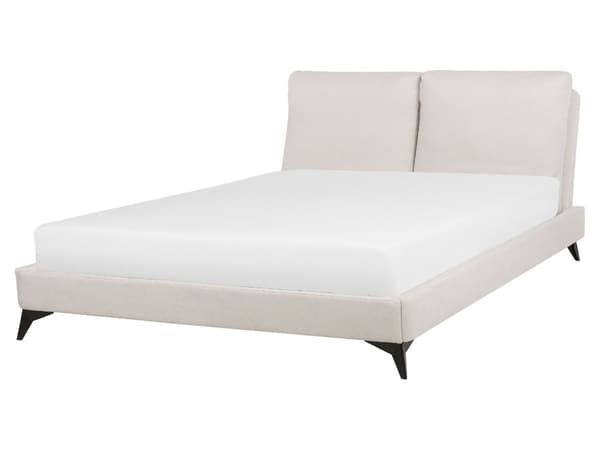 Seng med stel, beige betrukket med chenille stof 160 x 200 cm med sengegavl
