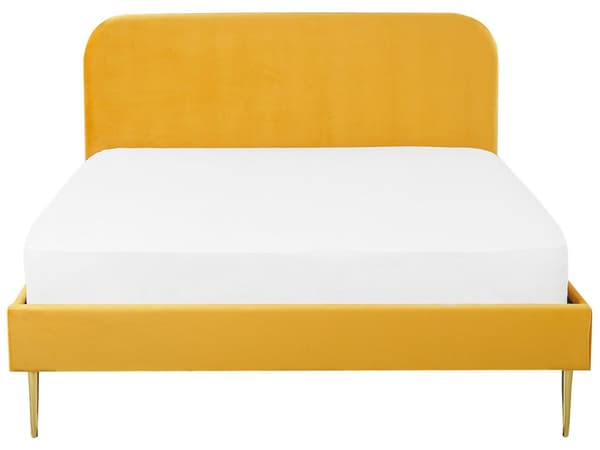Velourseng Gul 180 x 200 cm Minimalistisk Stil Gyldne ben med Stel og Sengegavl
