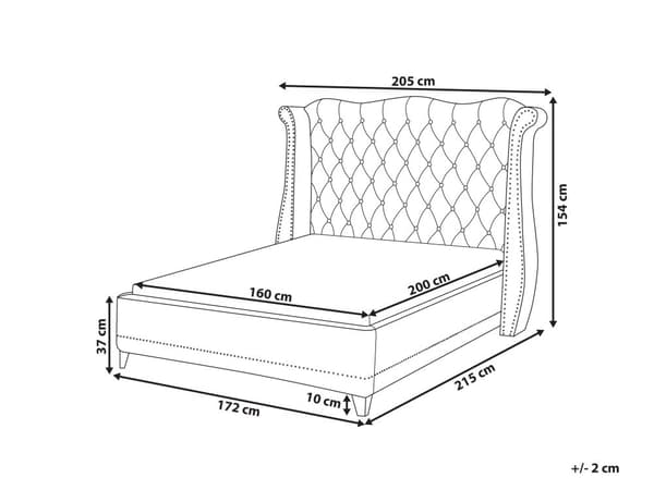 Sort Fløjlsseng med Ramme 160 x 200 cm Højt Hoved og Quiltede Dekorative Nitter