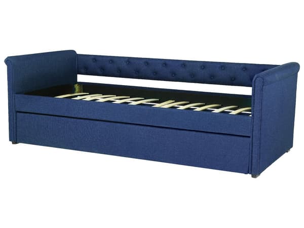 Enkeltseng Blå Polyester 80 x 200 cm Junior Sofa Seng med Udtræk til Dobbeltseng Quiltet Ryglæn til Børneværelse Multifunktionel Design