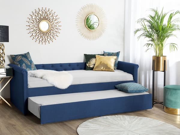 Enkeltseng Blå Polyester 80 x 200 cm Junior Sofa Seng med Udtræk til Dobbeltseng Quiltet Ryglæn til Børneværelse Multifunktionel Design