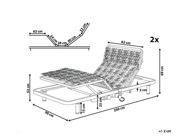 Set av 2 180 x 200 cm Sängramar med Spjälar Elektriskt Justerbar Trä Stål
