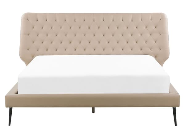 Sänky beige keinonahka verhoilu 160 x 200 cm napitettu sängynpääty moderni tyyli