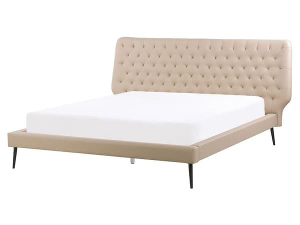 Sänky beige keinonahka verhoilu 160 x 200 cm napitettu sängynpääty moderni tyyli