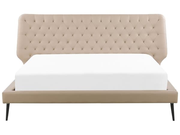 Sänky beige keinonahka verhoilu 180 x 200 cm napitettu sängynpääty moderni tyyli
