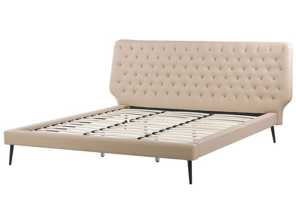 Sänky beige keinonahka verhoilu 180 x 200 cm napitettu sängynpääty moderni tyyli