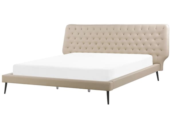 Sänky beige keinonahka verhoilu 180 x 200 cm napitettu sängynpääty moderni tyyli