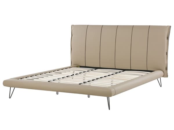 Sänky hiekanruskea keinonahka verhoilu 180 x 200 cm sängynpääty moderni tyyli