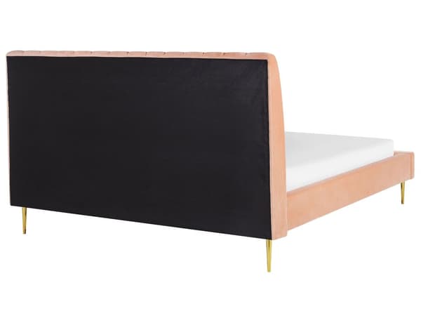 Parisänky persikanpunainen sametti verhoiltu metallijalat 180 x 200 cm sälepohja tikattu pääty moderni tyyli