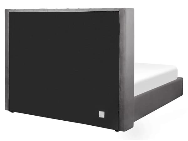 Dubbelsäng Sängram Ribbor Grå Sammet Tuftad Huvudgavel 160 x 200 cm med Förvaring Glam Design