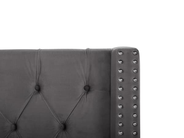 Dubbelsäng Sängram Ribbor Grå Sammet Tuftad Huvudgavel 160 x 200 cm med Förvaring Glam Design