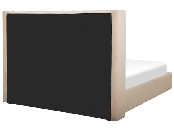Dubbelsäng Sängram Ribbor Beige Sammet Tuftad Huvudgavel 160 x 200 cm med Förvaring Glam Design